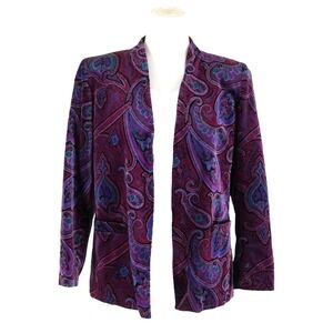Purple Paisley Velour Blazer Womens 10 Tan Jay Jacket Vintage Oui Petites Nygard